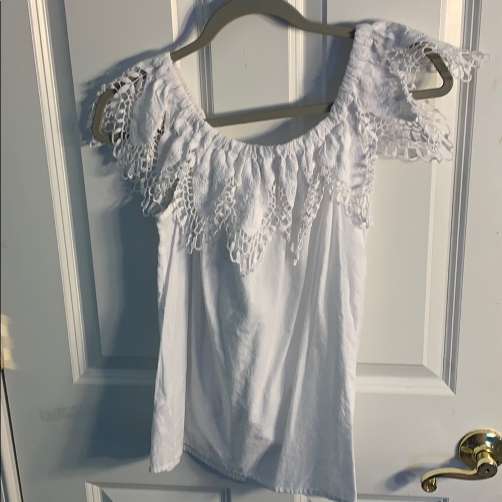 White off the shoulder blouse with crocheted layer